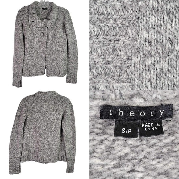 Theory Cardigan Sweater Size Small SP Petite Gray Women’s Chunky Knit Wool - Picture 1 of 9